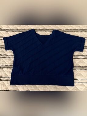 Maeve by Anthropologie Top Shirt Navy Blue Textured Short Sleeve Small